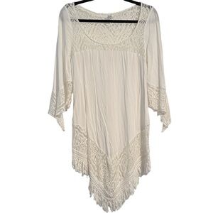 Becca by Rebecca Virtue White Lace and Fringe Boho Swim Cover
